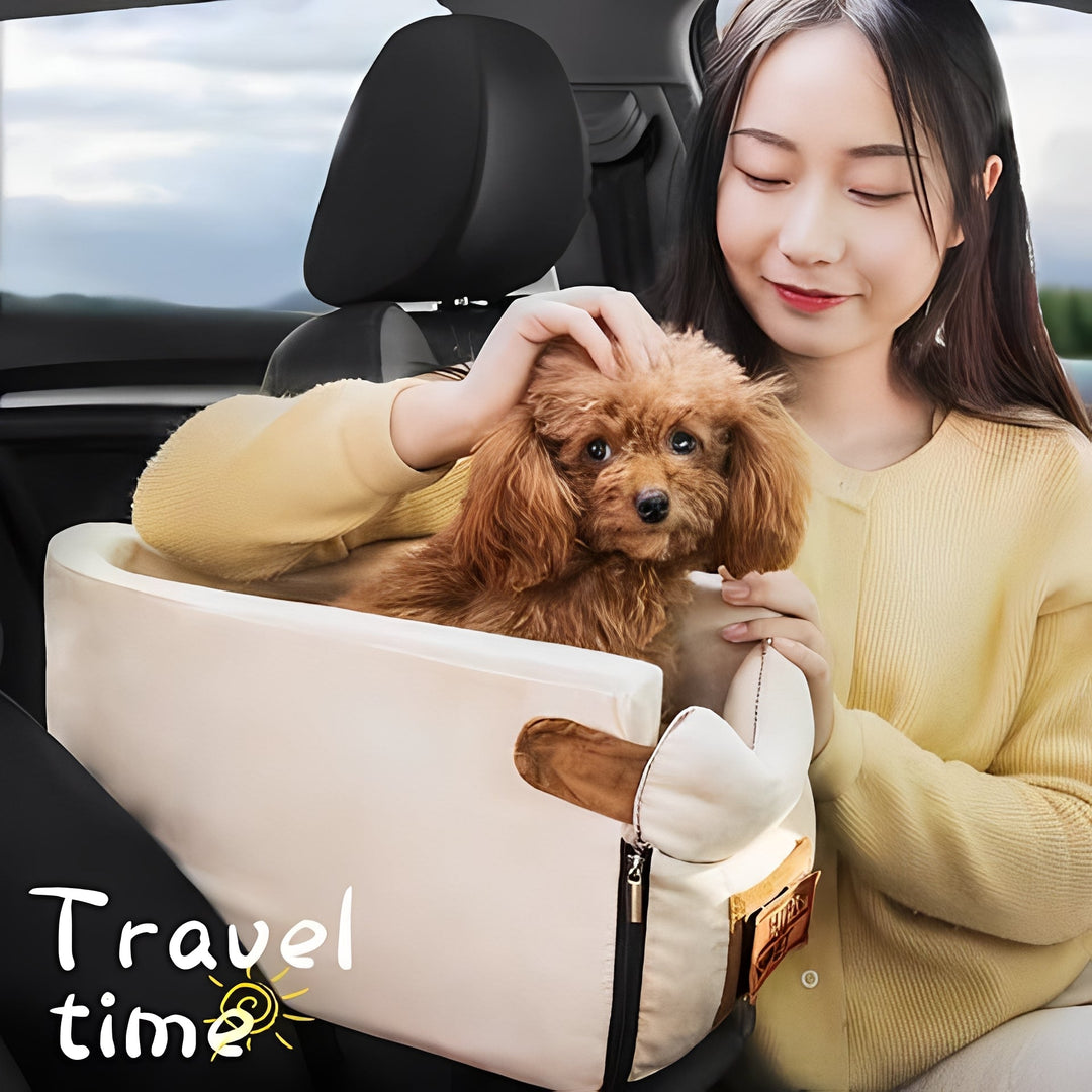 Compact Pet Travel Seat for Cars, Armrest Mount, Zipper Closure, Small Pets
