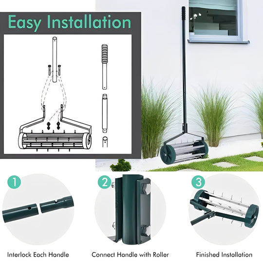 Lawn Aerator Tool with Steel Spikes, Manual Soil Aeration for Yard and Garden