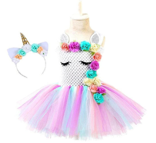 Unicorn Tulle Dress for Girls with Matching Headband