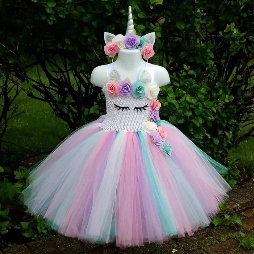 Unicorn Tulle Dress for Girls with Matching Headband