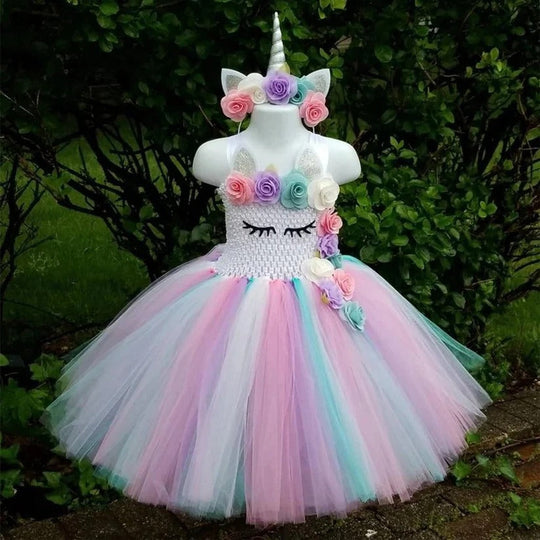 Unicorn Tulle Dress for Girls with Matching Headband