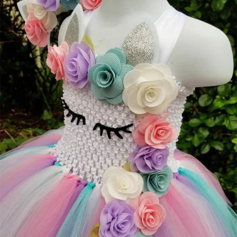 Unicorn Tulle Dress for Girls with Matching Headband