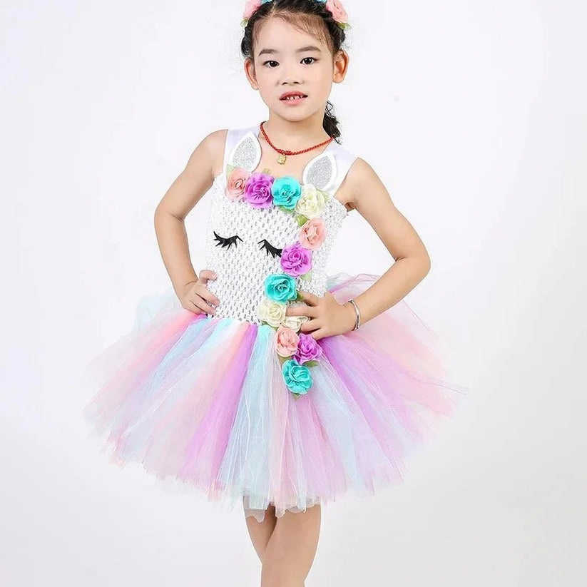 Unicorn Tulle Dress for Girls with Matching Headband
