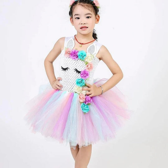 Unicorn Tulle Dress for Girls with Matching Headband