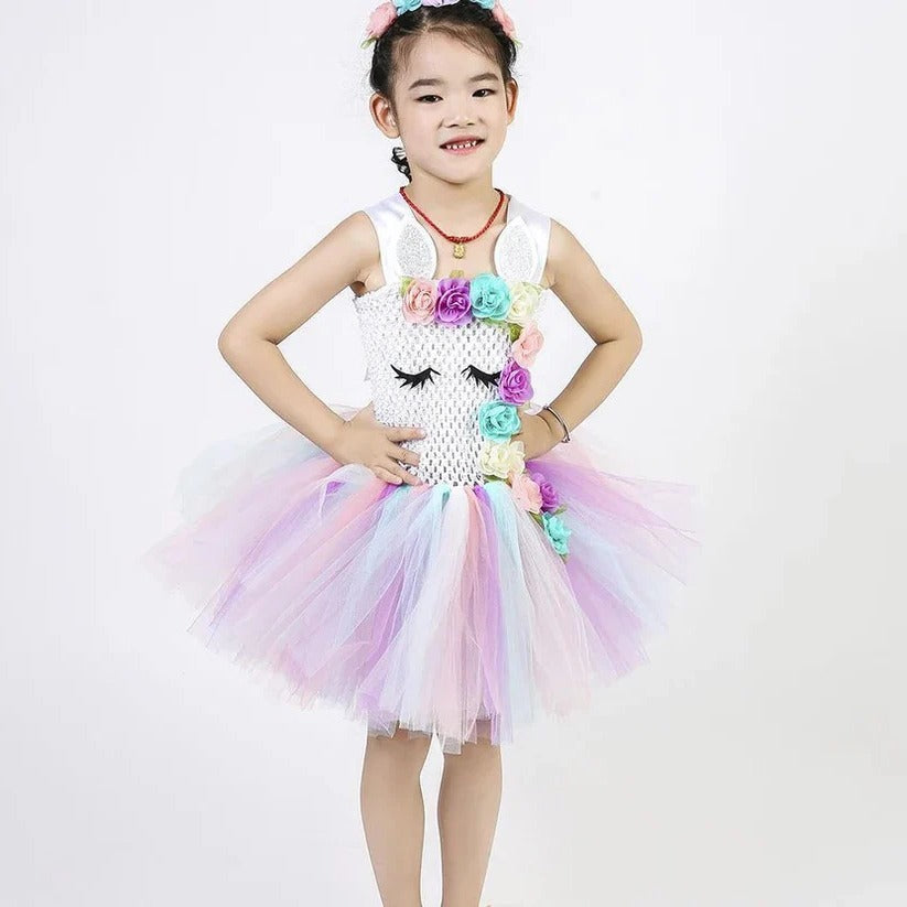 Unicorn Tulle Dress for Girls with Matching Headband
