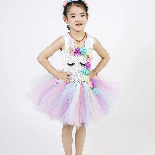 Unicorn Tulle Dress for Girls with Matching Headband
