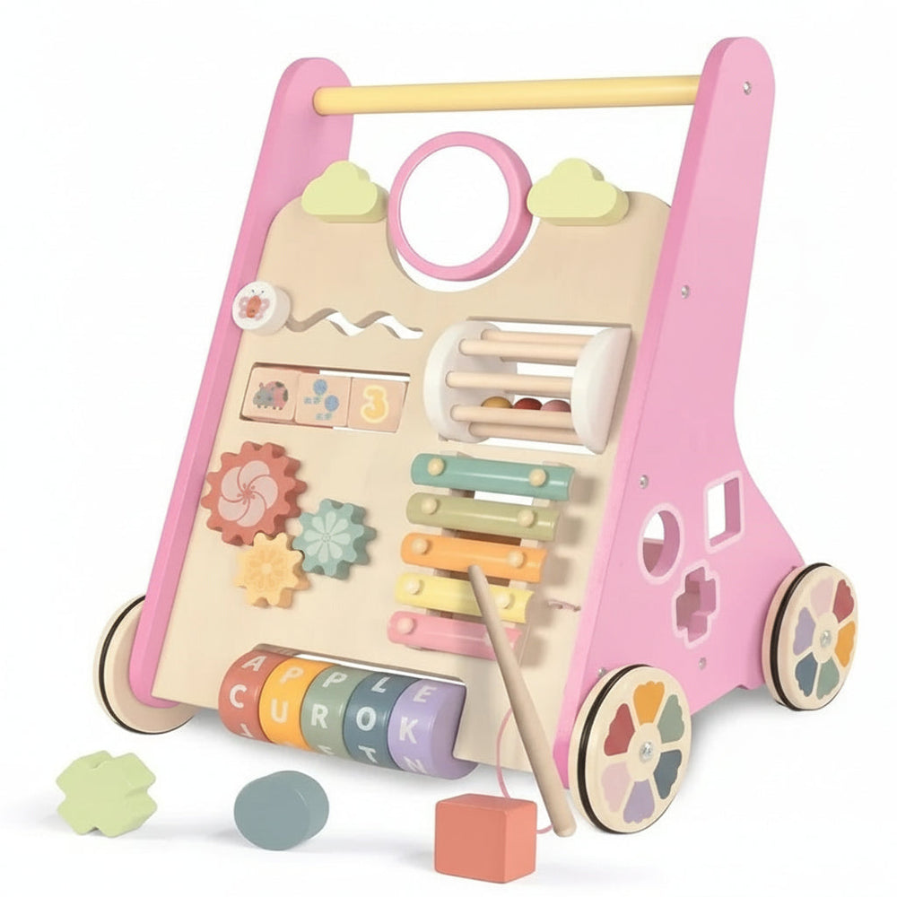Wooden Activity Walker with Adjustable Wheel Resistance