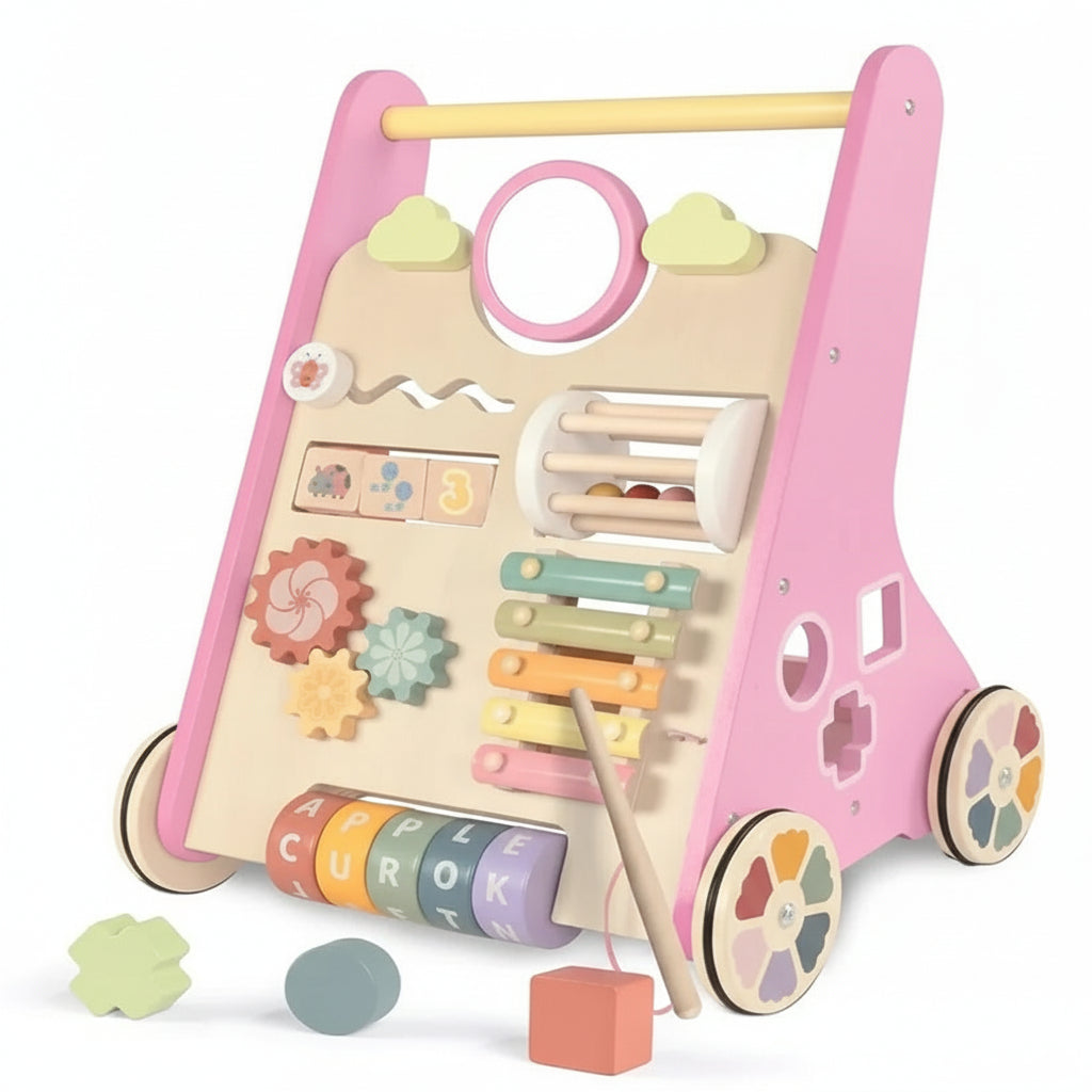 Wooden Activity Walker with Adjustable Wheel Resistance