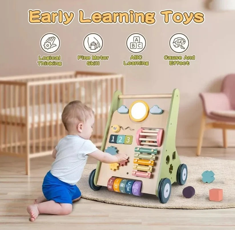Wooden Activity Walker with Adjustable Wheel Resistance