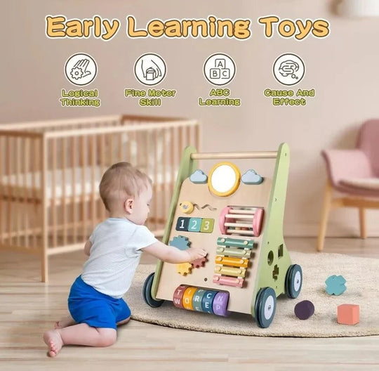 Wooden Activity Walker with Adjustable Wheel Resistance