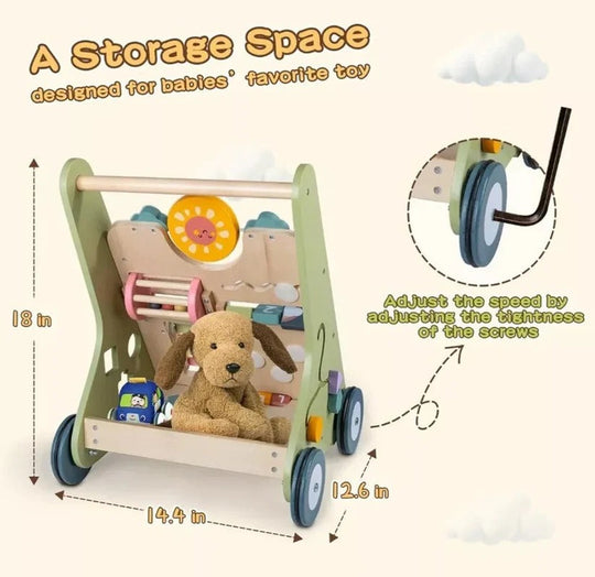 Wooden Activity Walker with Adjustable Wheel Resistance
