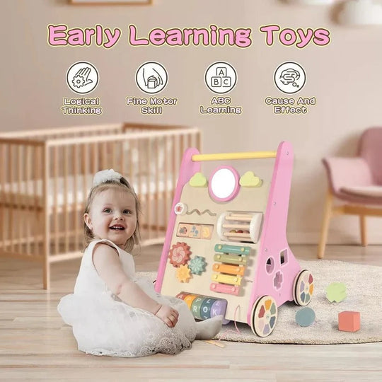 Wooden Activity Walker with Adjustable Wheel Resistance