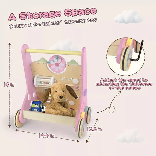 Wooden Activity Walker with Adjustable Wheel Resistance