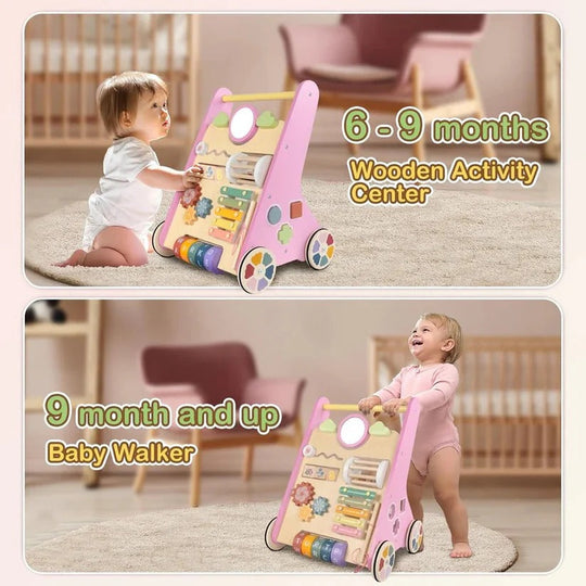 Wooden Activity Walker with Adjustable Wheel Resistance