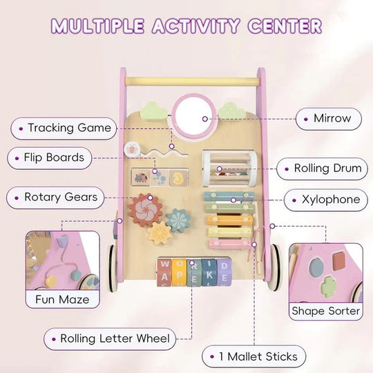 Wooden Activity Walker with Adjustable Wheel Resistance