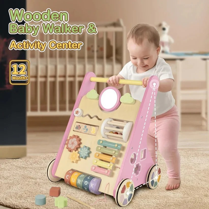 Wooden Activity Walker with Adjustable Wheel Resistance