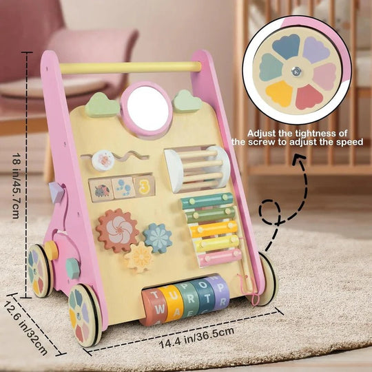 Wooden Activity Walker with Adjustable Wheel Resistance