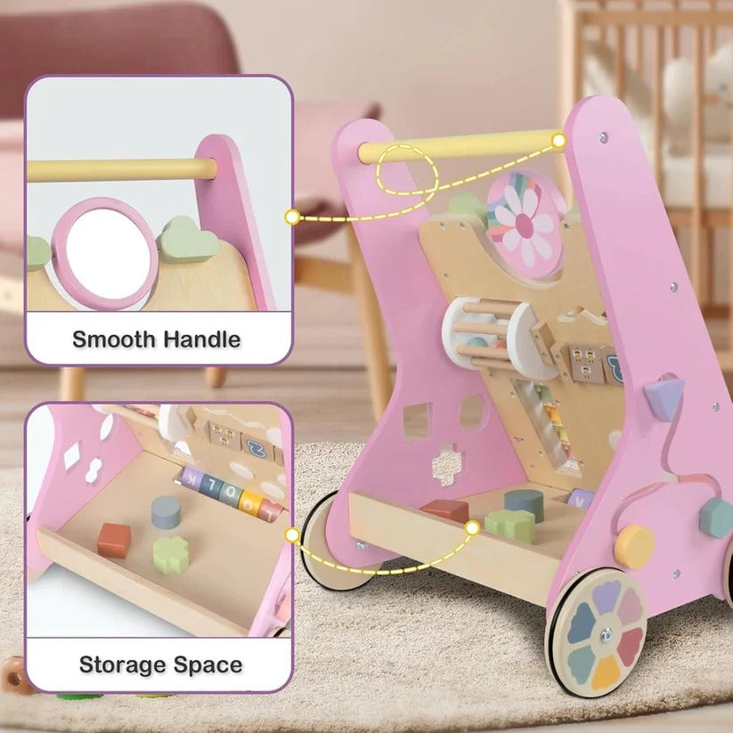 Wooden Activity Walker with Adjustable Wheel Resistance