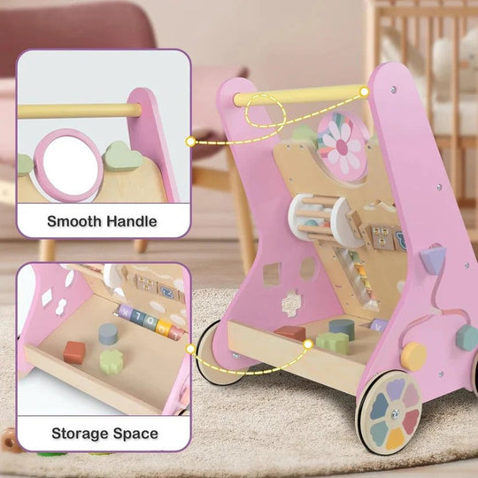 Wooden Activity Walker with Adjustable Wheel Resistance