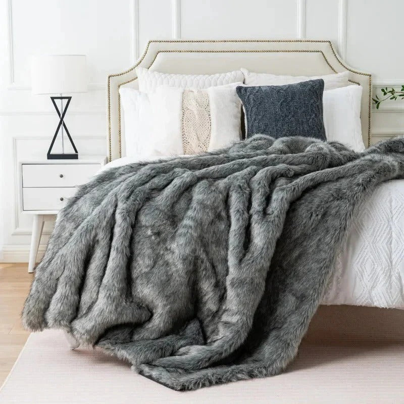 Faux Fur Plush Throw Blanket for Home Decor