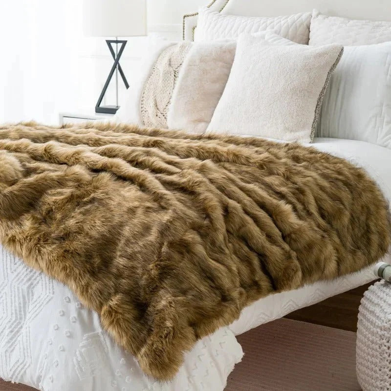 Faux Fur Plush Throw Blanket for Home Decor