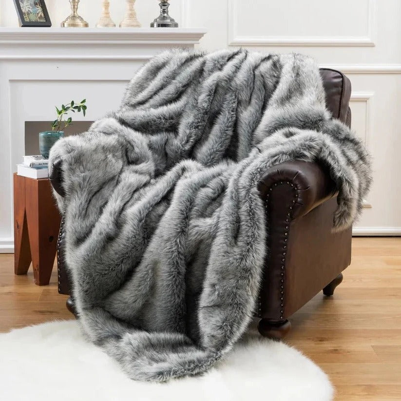 Faux Fur Plush Throw Blanket for Home Decor