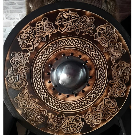 Medieval Style Wooden Round Shield with Multiple Design Patterns