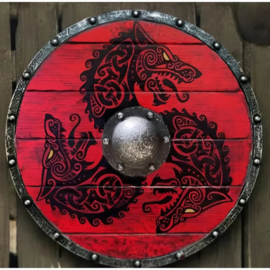Medieval Style Wooden Round Shield with Multiple Design Patterns