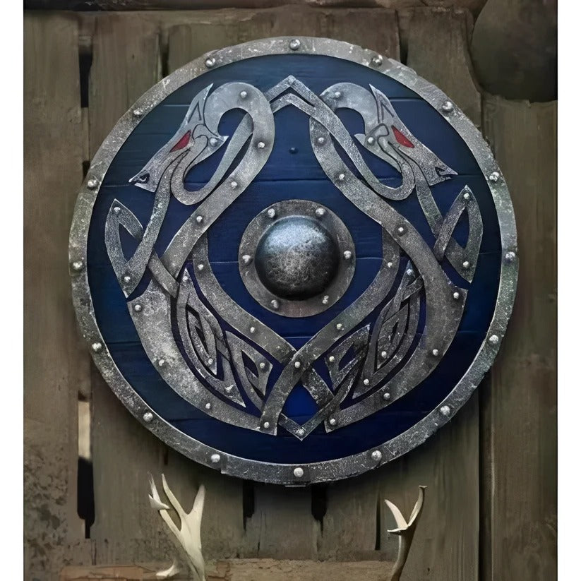 Medieval Style Wooden Round Shield with Multiple Design Patterns