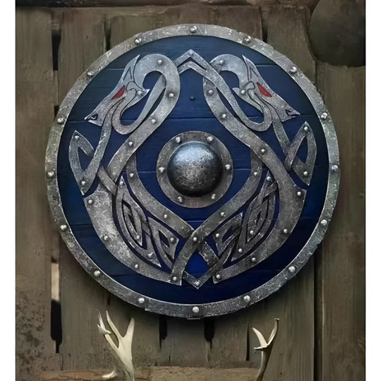 Medieval Style Wooden Round Shield with Multiple Design Patterns