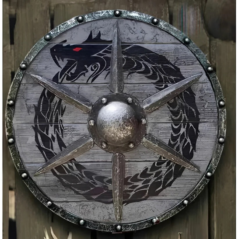 Medieval Style Wooden Round Shield with Multiple Design Patterns