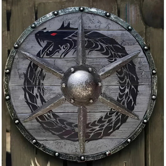 Medieval Style Wooden Round Shield with Multiple Design Patterns