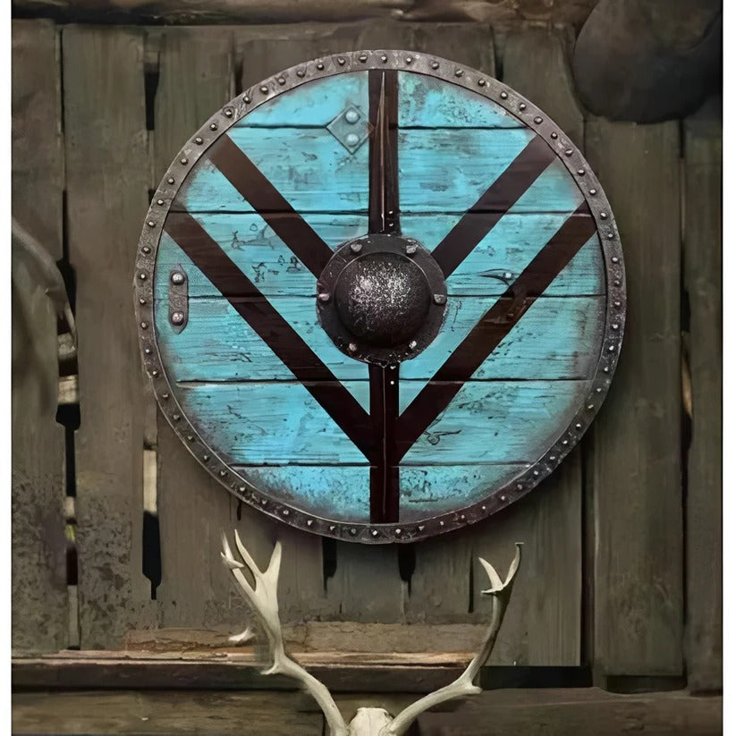 Medieval Style Wooden Round Shield with Multiple Design Patterns