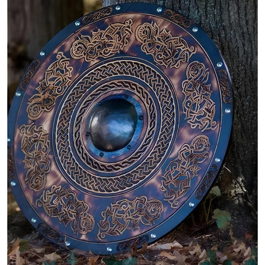 Medieval Style Wooden Round Shield with Multiple Design Patterns
