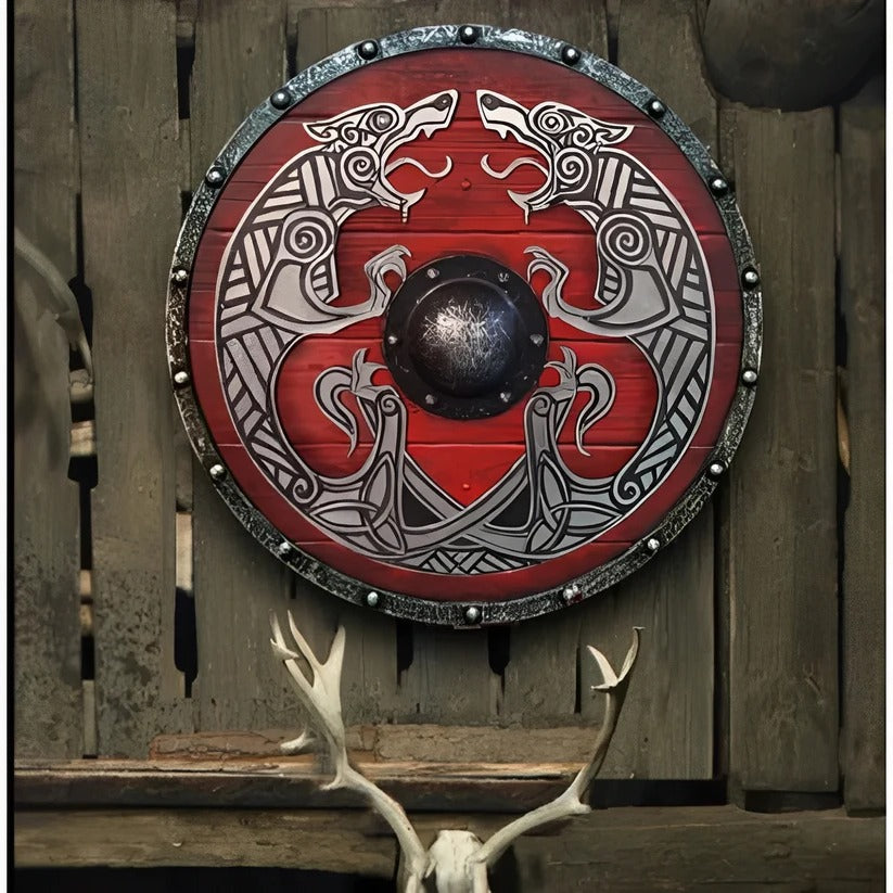 Medieval Style Wooden Round Shield with Multiple Design Patterns