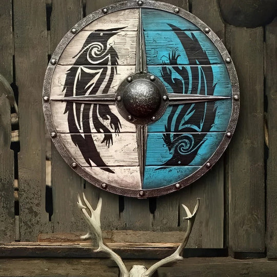 Medieval Style Wooden Round Shield with Multiple Design Patterns
