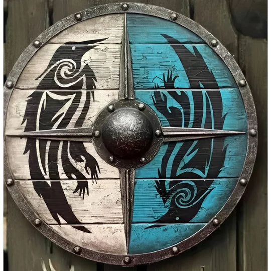 Medieval Style Wooden Round Shield with Multiple Design Patterns