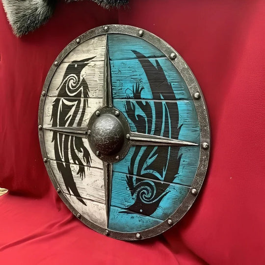 Medieval Style Wooden Round Shield with Multiple Design Patterns