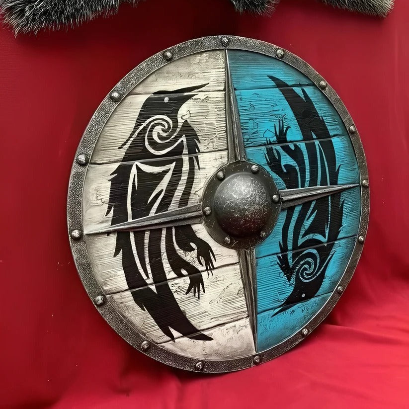 Medieval Style Wooden Round Shield with Multiple Design Patterns