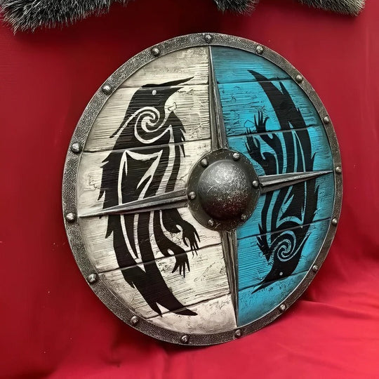 Medieval Style Wooden Round Shield with Multiple Design Patterns