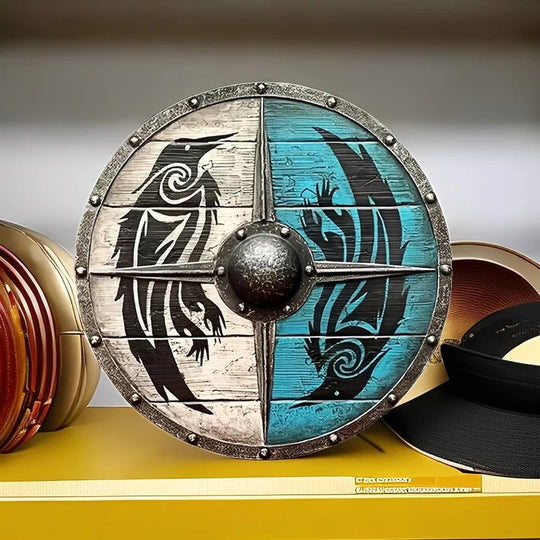 Medieval Style Wooden Round Shield with Multiple Design Patterns