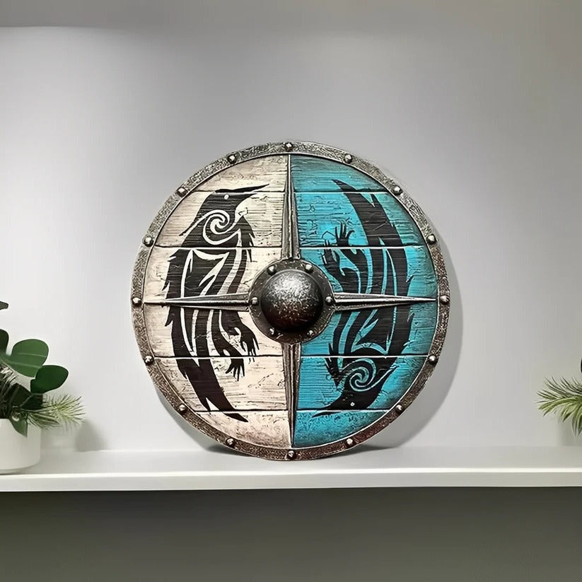 Medieval Style Wooden Round Shield with Multiple Design Patterns