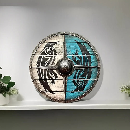 Medieval Style Wooden Round Shield with Multiple Design Patterns