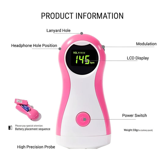 Handheld Fetal Doppler Monitor with LCD Display and Headphone Output