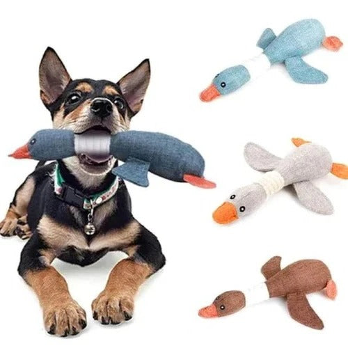 Reinforced Goose Plush Dog Toy with Textured Fabric