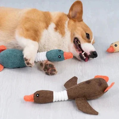 Reinforced Goose Plush Dog Toy with Textured Fabric