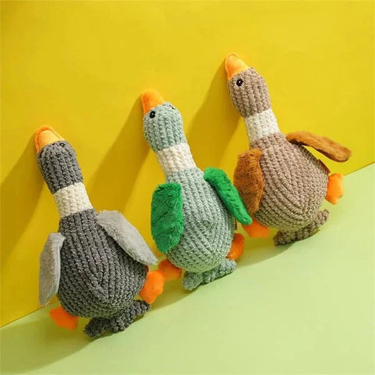 Reinforced Goose Plush Dog Toy with Textured Fabric