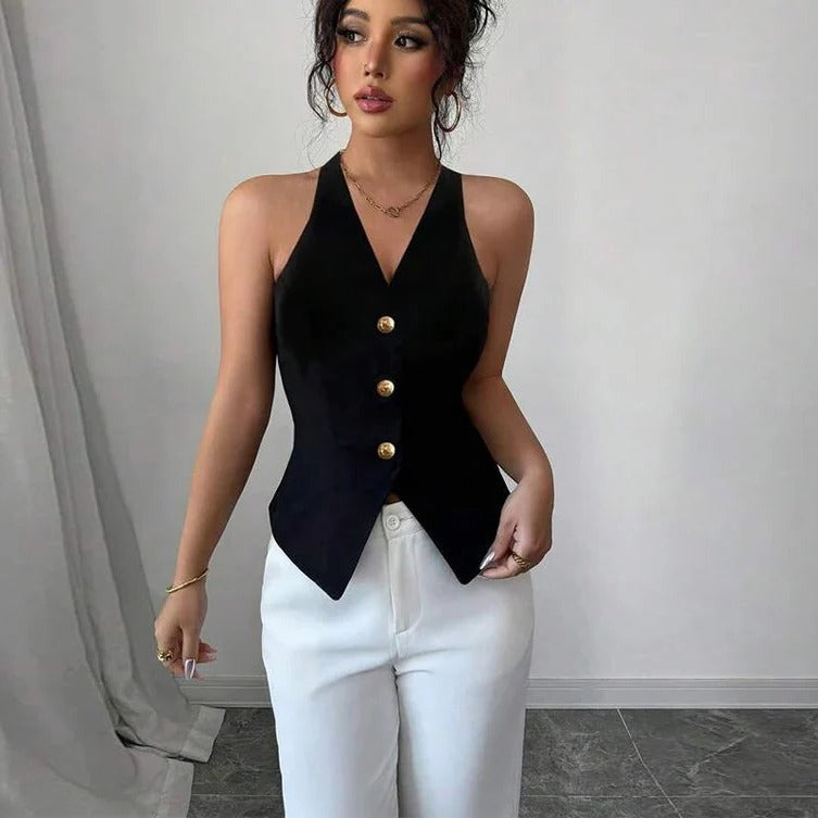 Women's Structured Sleeveless Vest with Tailored Fit