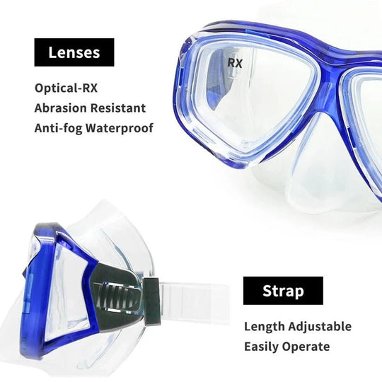 Tempered Glass Scuba Mask with Silicone Seal, Anti-Fog Lens