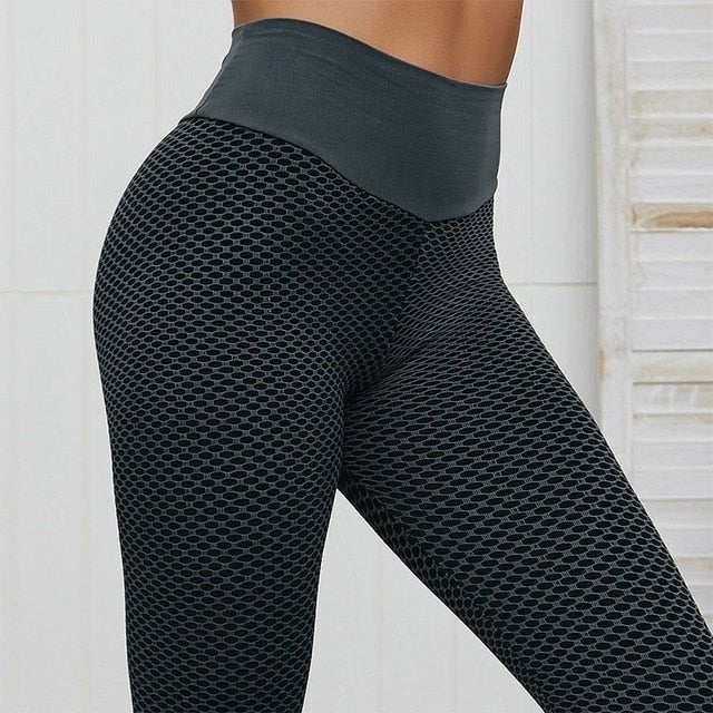 Honeycomb Textured High Waist Leggings for Gym Workouts